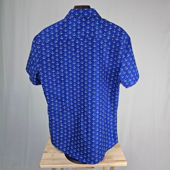 BC Collection Mens Short Sleeve Button-Up Shirt, Anchor Print, Size M – Nautical - Picture 2 of 3